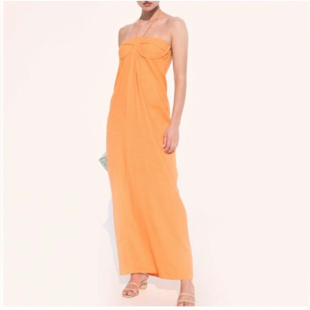 cult gaia breanna orange halter top linen maxi summer dress size SMALL